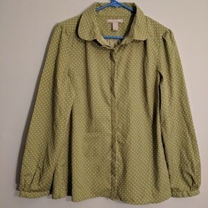 Banana Republic Lime Polka Dot Button Up Blouse